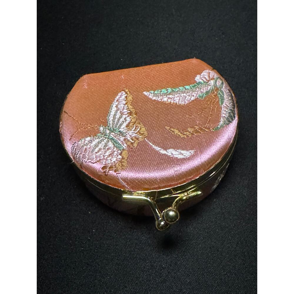 Vintage Silk Jewelry Box Kiss Closure with Mirror